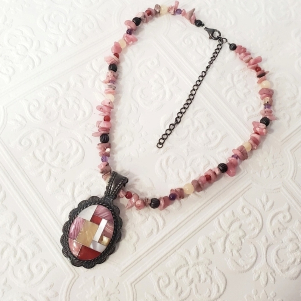 Sterling Silver Vintage 1970'S Shell Pendant Necklace Pink